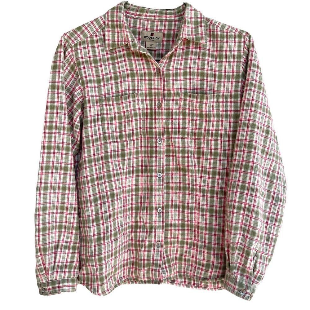 Woolrich Womens Size Medium Flannel Shirt Pink & Green Plaid w/Pockets